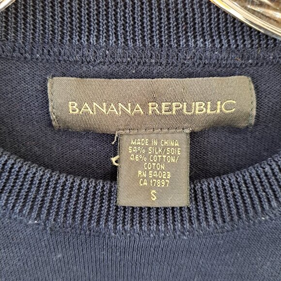 Banana Republic Women's Small Navy Blue Silk Cotton Pullover Sweater Rolled Rem - Picture 2 of 7